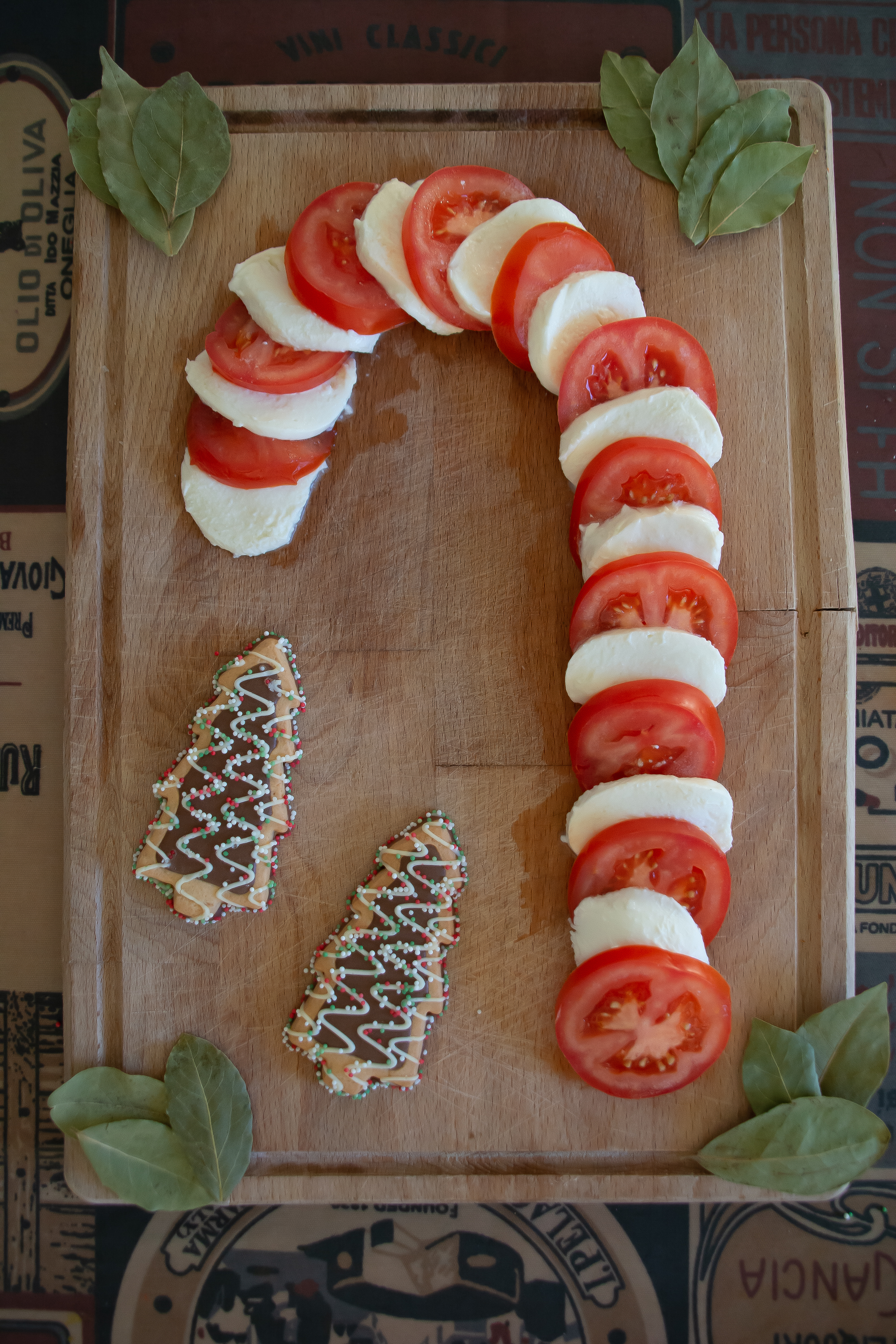 Tomato and mozzarella candy cane