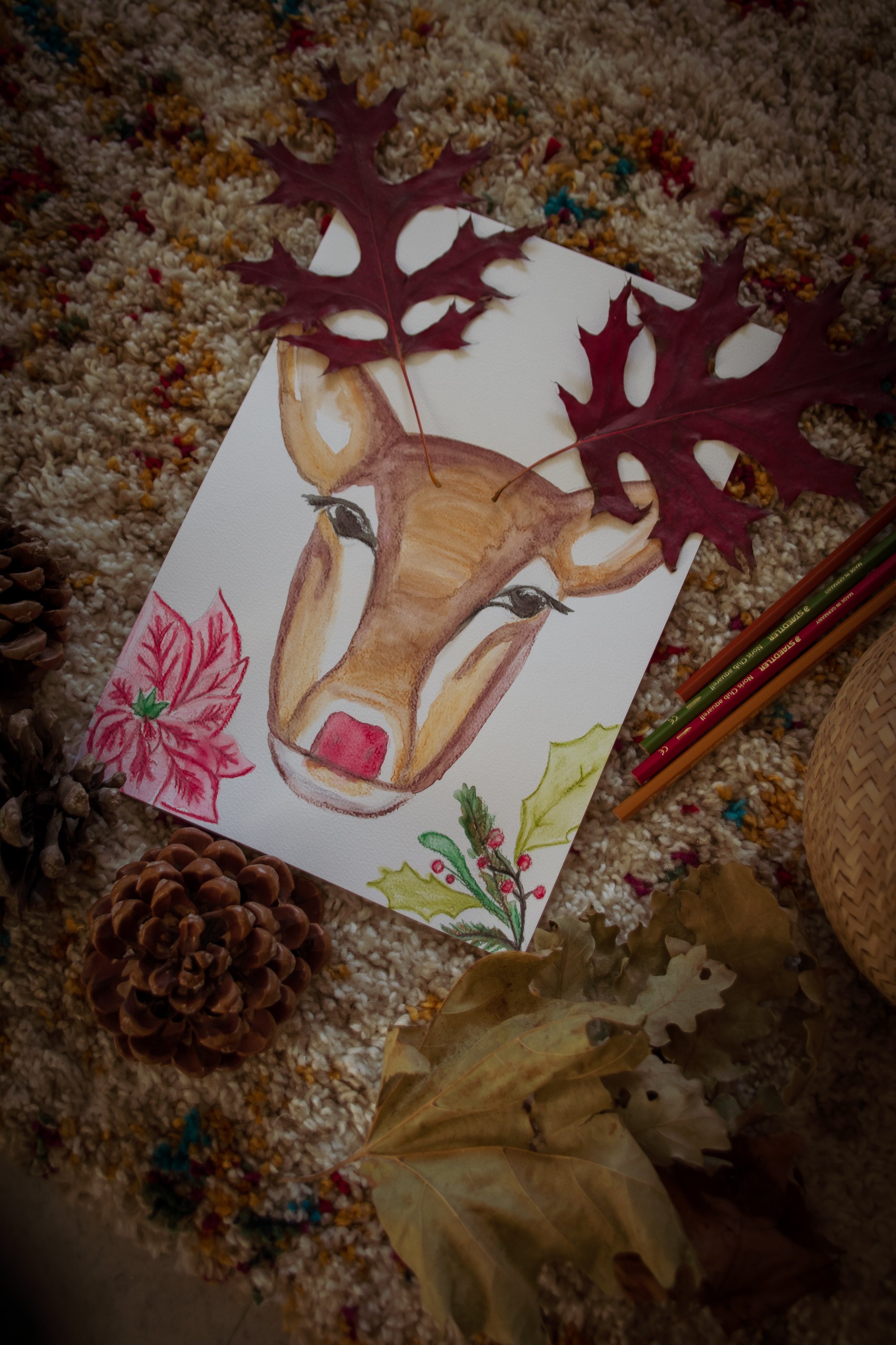 Watercolor Reindeer printable